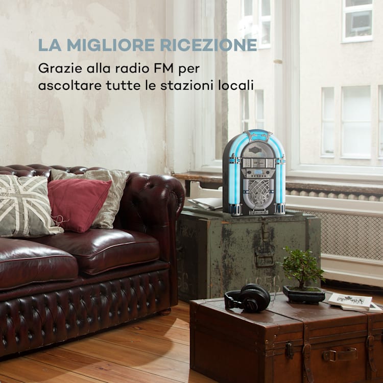 Arizona DAB+ jukebox, BT, radio DAB+/FM, USB, SD, MP3, lettore CD Nero