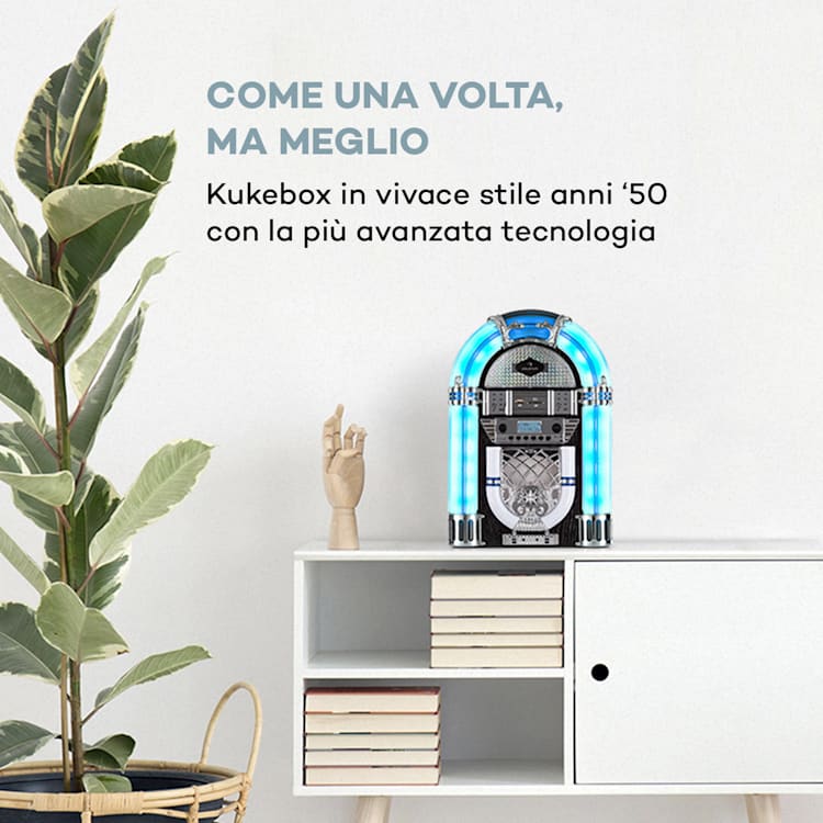 Arizona DAB+ jukebox, BT, radio DAB+/FM, USB, SD, MP3, lettore CD Nero