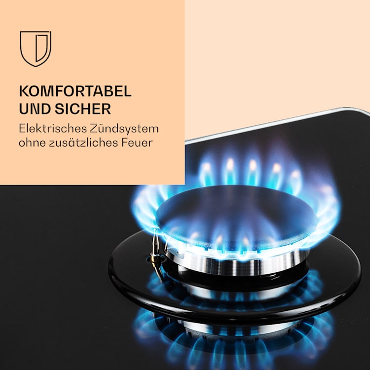 Victoria 5 Gaskochfeld 5-flammig Sabaf-Brenner Glaskeramik Retro-Look Schwarz