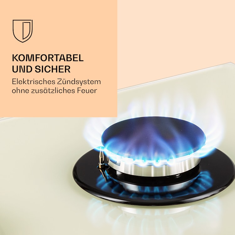 Victoria 5 Gaskochfeld 5-flammig Sabaf-Brenner Glaskeramik Retro-Look Elfenbein