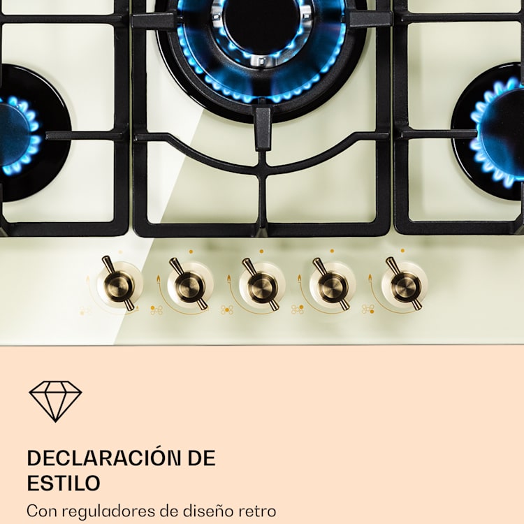 Victoria 5 Placa de gas 5 quemadores Sabaf vitrocerámica aspecto retro Marfil