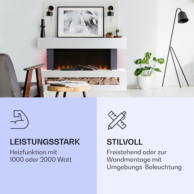 Studio Light & Fire 3 Smart Kamin 1000/2000W MDF WiFi-Steuerung Weiß