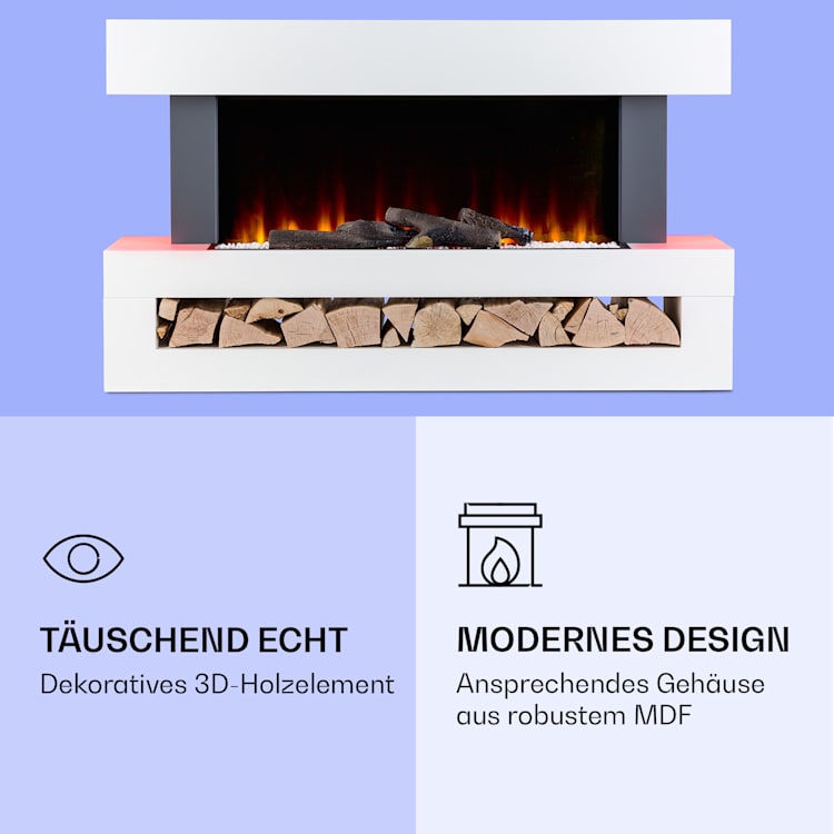 Studio Light & Fire 3 Smart Kamin 1000/2000W MDF WiFi-Steuerung Weiß