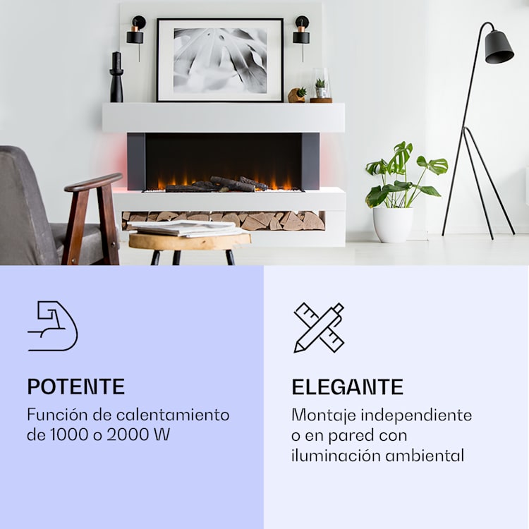 Studio Light & Fire 3 Smart Fireplace 1000/2000W MDF Control WiFi Blanco