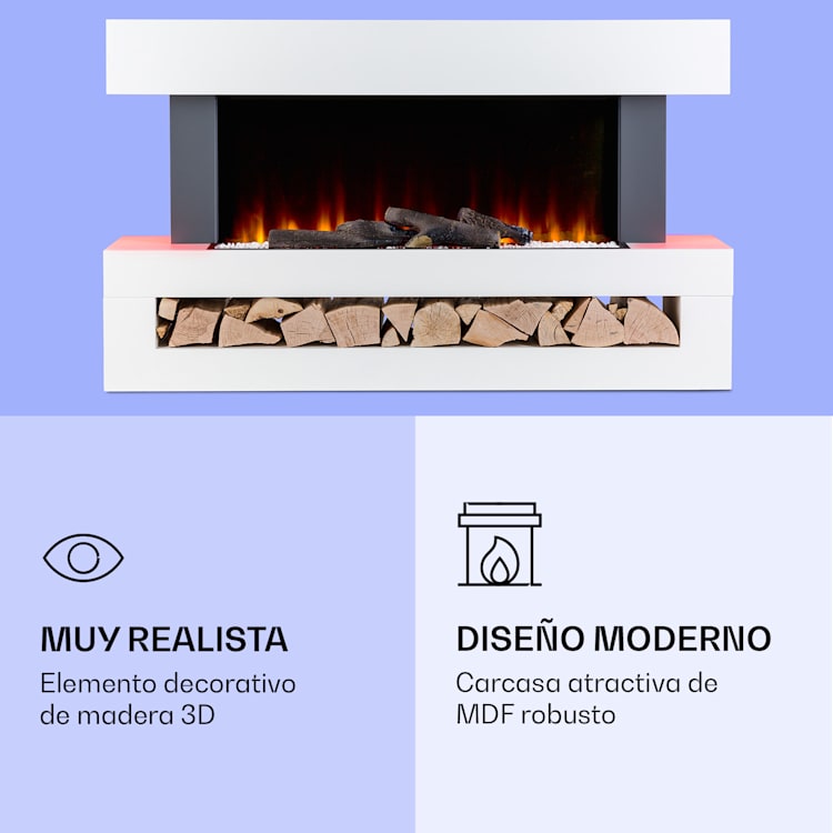 Studio Light & Fire 3 Smart Fireplace 1000/2000W MDF Control WiFi Blanco