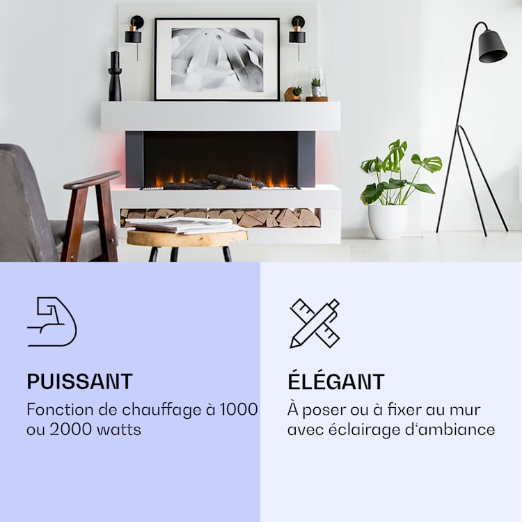 Studio Light & Fire 3 Cheminée smart 1000/2000W MDF Commande WiFi Blanc