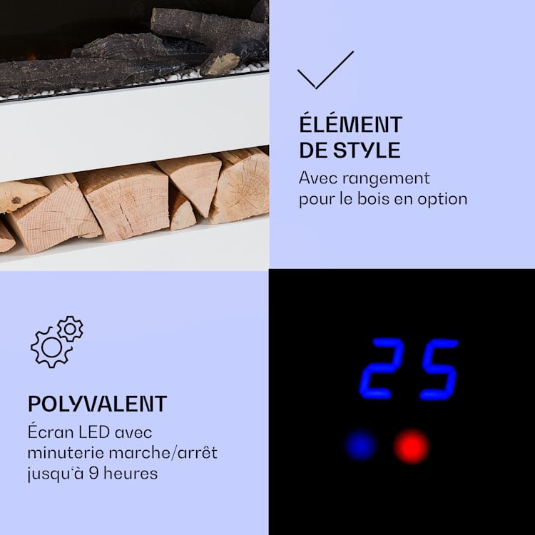 Studio Light & Fire 3 Cheminée smart 1000/2000W MDF Commande WiFi Blanc