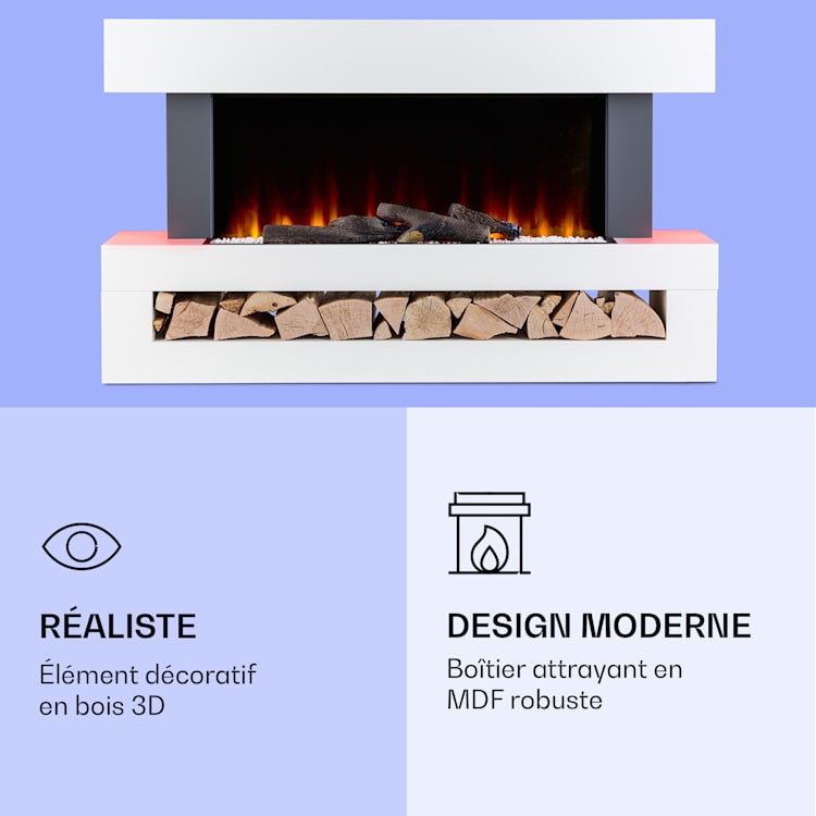 Studio Light & Fire 3 Cheminée smart 1000/2000W MDF Commande WiFi Blanc