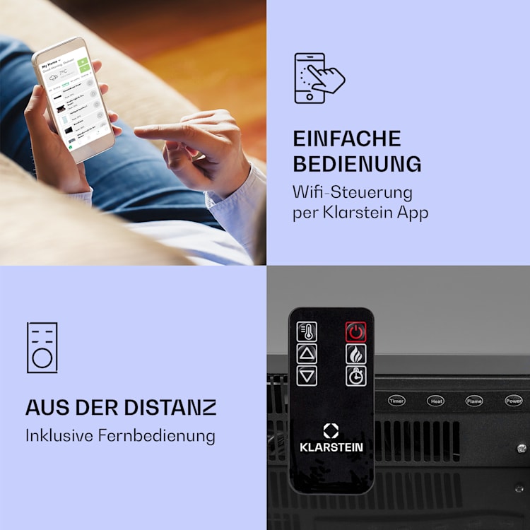 Studio Light & Fire 3 Smart Kamin 1000/2000W MDF WiFi-Steuerung Dunkelgrau