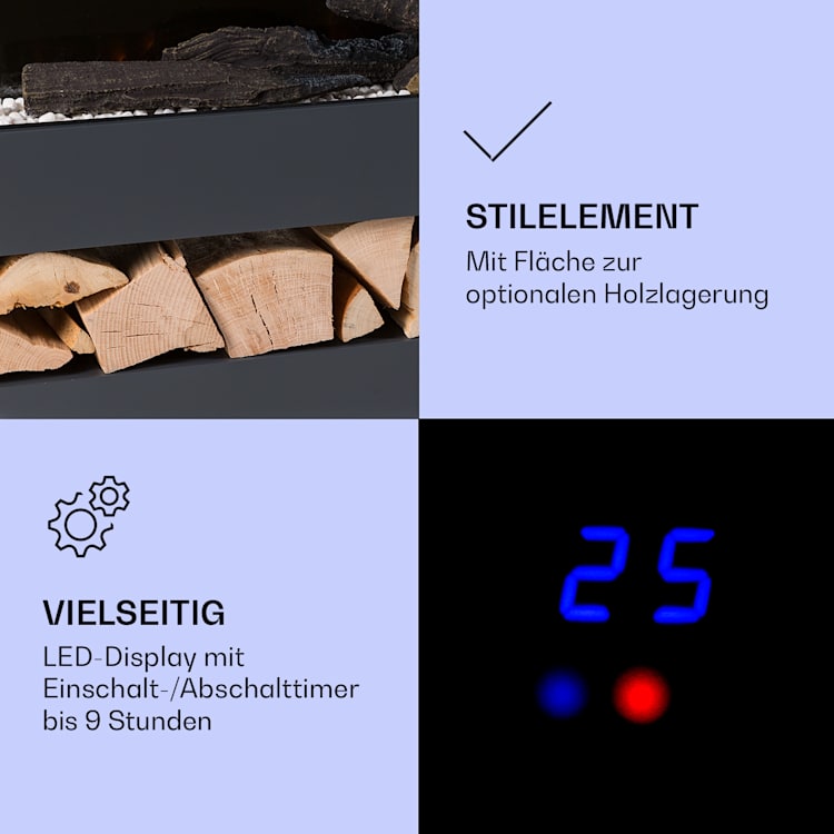 Studio Light & Fire 3 Smart Kamin 1000/2000W MDF WiFi-Steuerung Dunkelgrau