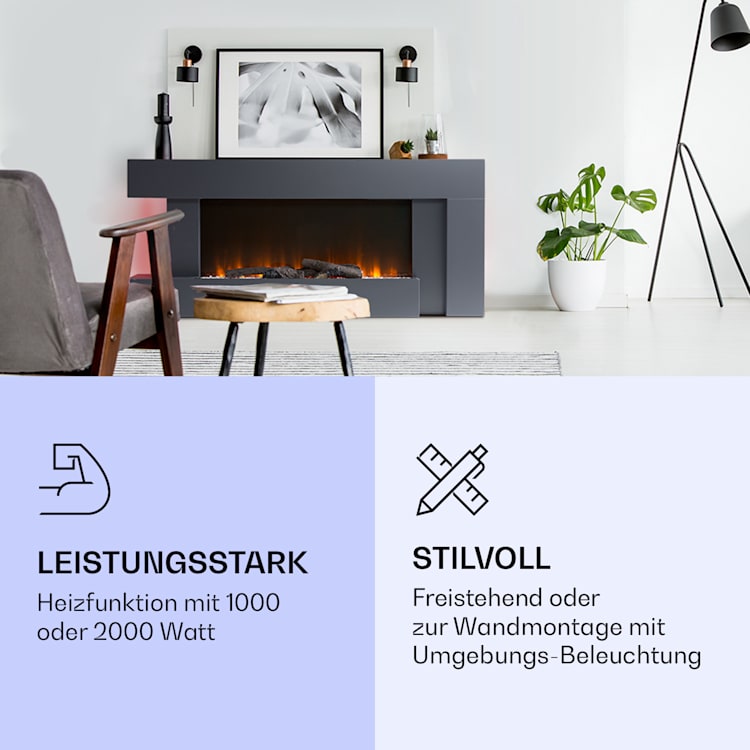Studio Light & Fire 2 Smart Kamin 1000/2000W MDF WiFi-Steuerung Schwarz