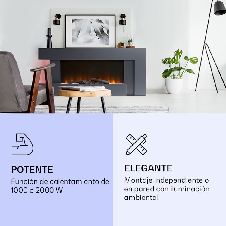 Studio Light & Fire 2 Smart Fireplace 1000/2000W MDF Control WiFi Negro