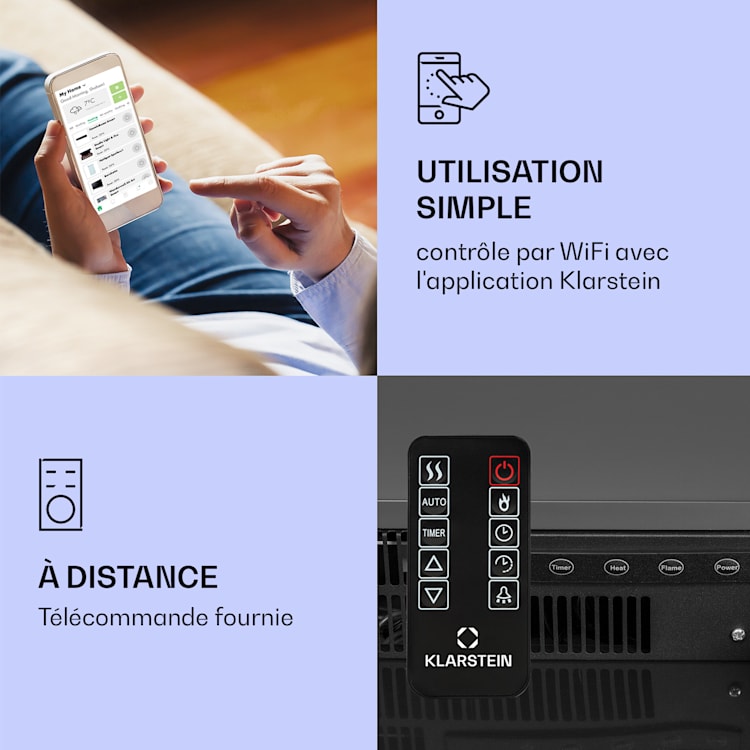 Studio Light & Fire 2 Cheminée smart 1000/2000W MDF Commande WiFi Noir
