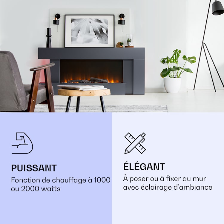 Studio Light & Fire 2 Cheminée smart 1000/2000W MDF Commande WiFi Noir
