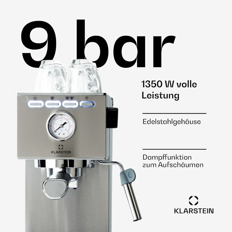 Pausa Espressomaker 1350 Watt 20 Bar Druck Wassertank: 1,4 Liter Edelstahl Silber-Metallic