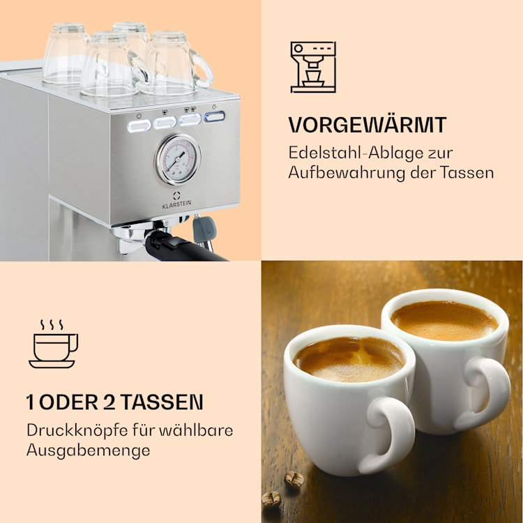 Pausa Espressomaker 1350 Watt 20 Bar Druck Wassertank: 1,4 Liter Edelstahl Silber