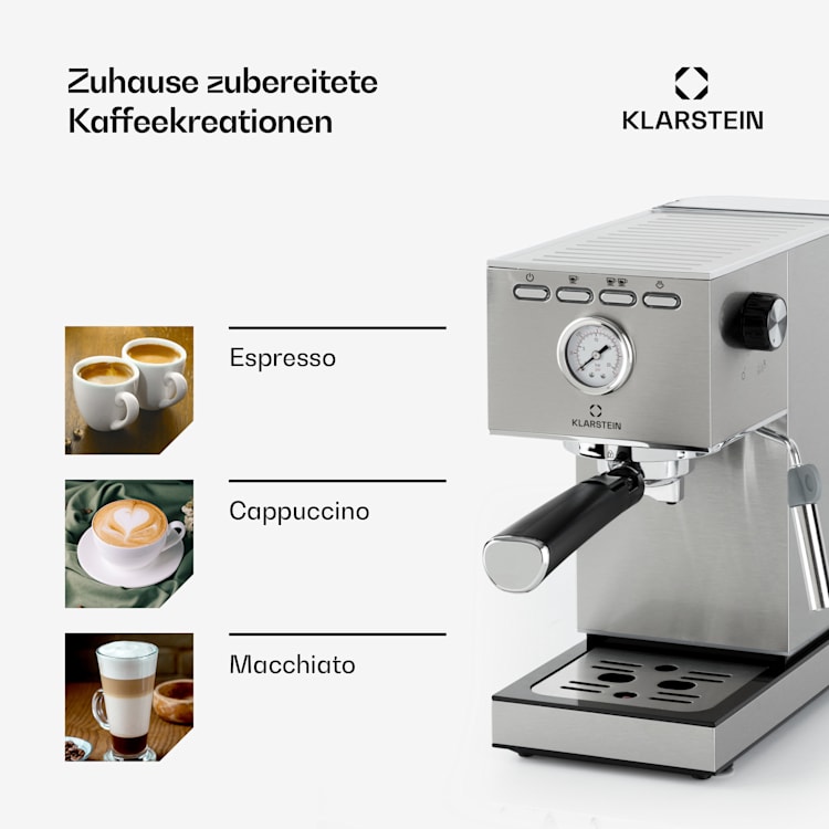 Pausa Espressomaker 1350 Watt 20 Bar Druck Wassertank: 1,4 Liter Edelstahl Silber-Metallic