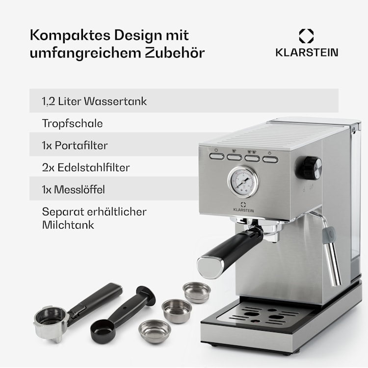 Pausa Espressomaker 1350 Watt 20 Bar Druck Wassertank: 1,4 Liter Edelstahl Silber-Metallic