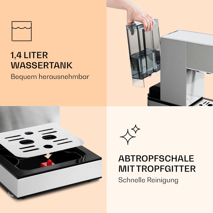 Pausa Espressomaker 1350 Watt 20 Bar Druck Wassertank: 1,4 Liter Edelstahl Silber