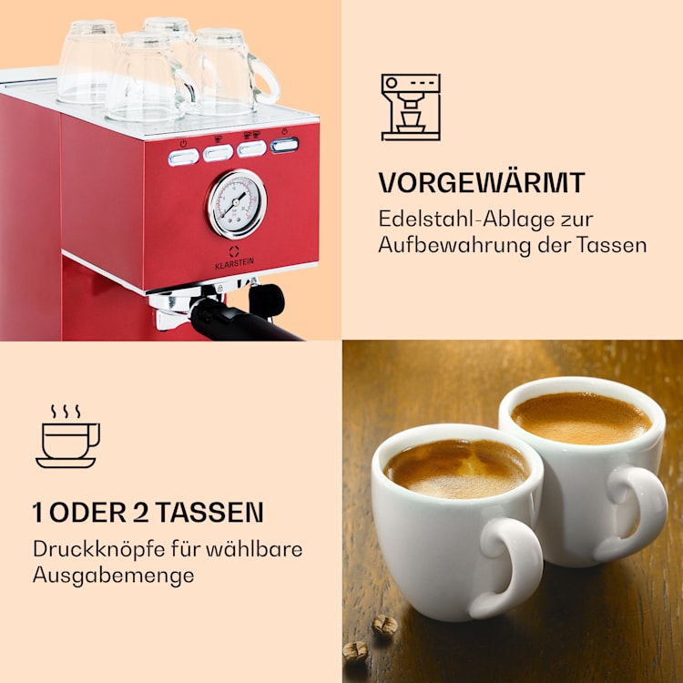 Pausa Espressomaker 1350 Watt 20 Bar Druck Wassertank: 1,4 Liter Edelstahl Rot