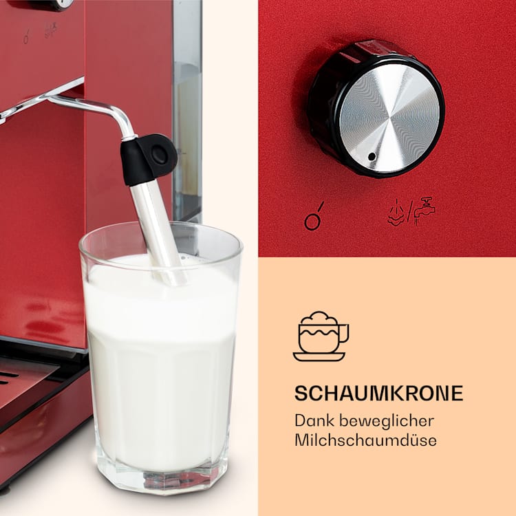 Pausa Espressomaker 1350 Watt 20 Bar Druck Wassertank: 1,4 Liter Edelstahl Rot