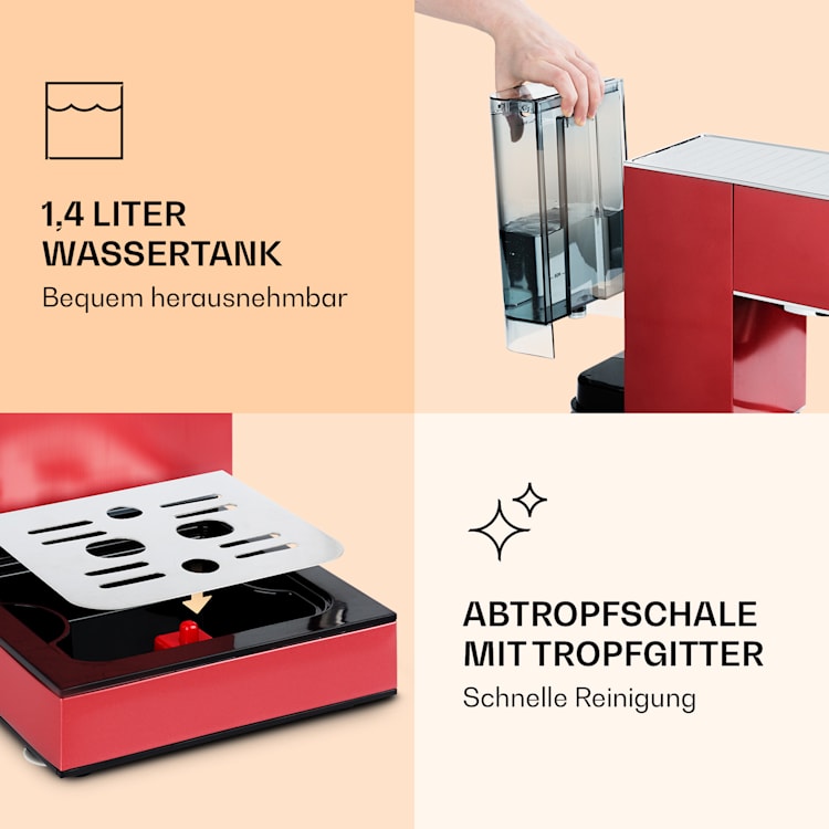 Pausa Espressomaker 1350 Watt 20 Bar Druck Wassertank: 1,4 Liter Edelstahl Rot