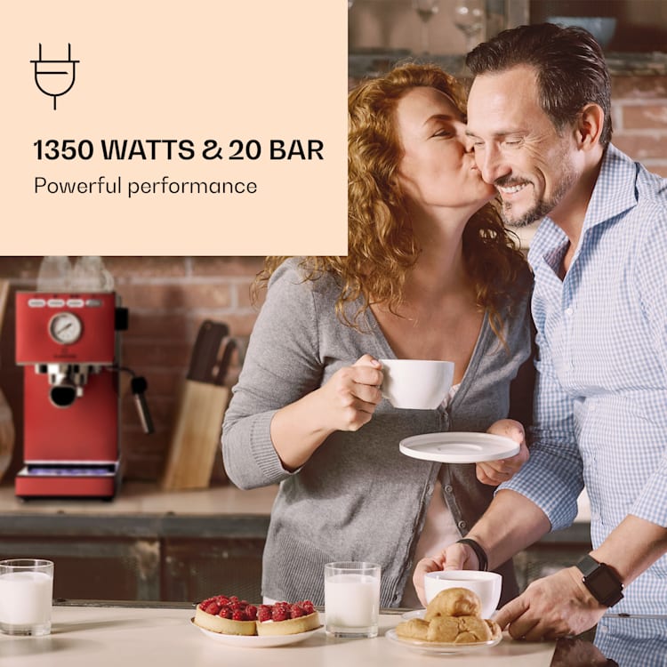 Pausa, kávovar na espresso, 1350 W, tlak 20 bar, nádržka na vodu: 1,4 litru, nerezová ocel Červená