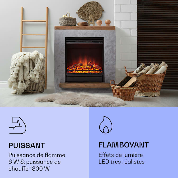 Fort Rock Cheminée électrique 1800 W Fonction chauffage 10 à 30 °C Télécommande