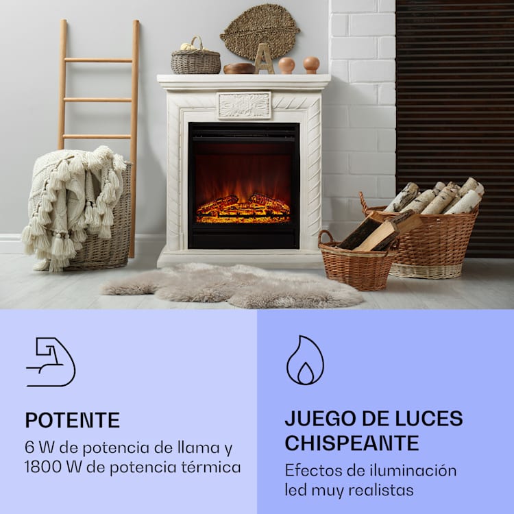 Frosty Peak Chimenea eléctrica 1800 W Función de calefacción 10-30 °C Mando a distancia