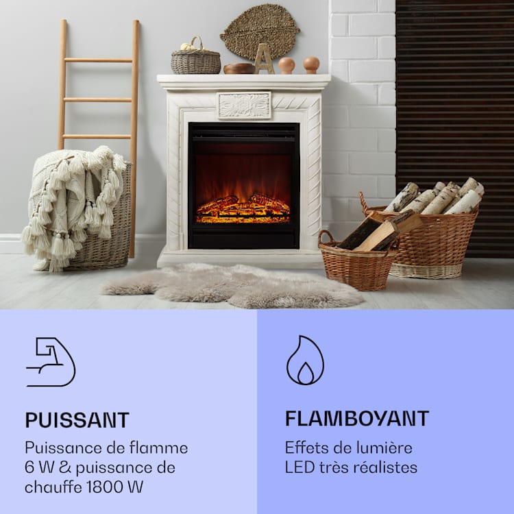 Frosty Peak Cheminée électrique 1800 W Fonction chauffage 10 à 30 °C Télécommande