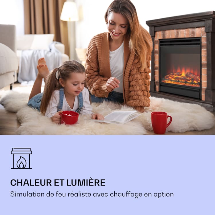 Beerenberg Cheminée électrique 1800 W Fonction chauffage 10 à 30 °C Télécommande