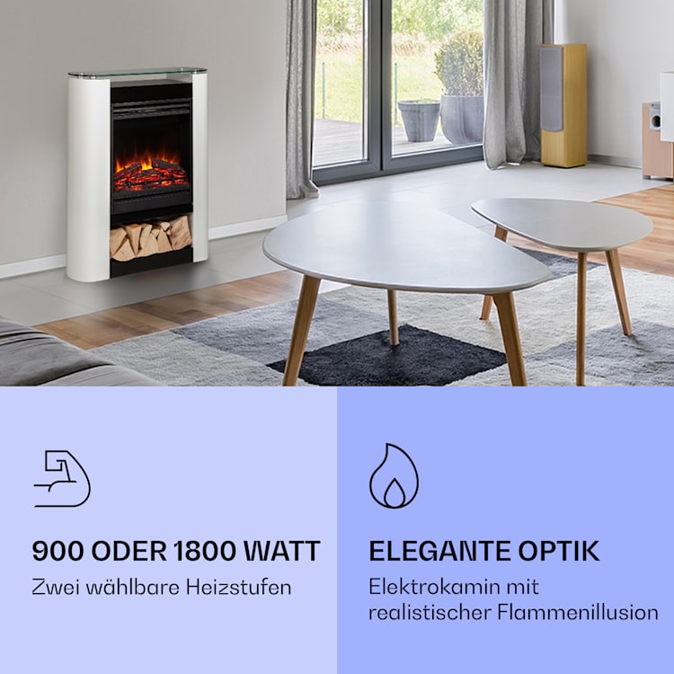 Studio 5 Arc Elektrokamin 1800 W LED-Flammen Heizlüfter Fernbedienung Weiß