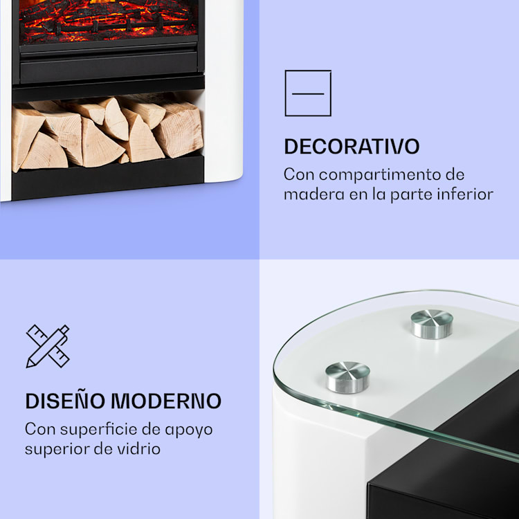 Studio 5 Arc Chimenea eléctrica 1800 W Llamas led Calefacción Mando a distancia Blanco