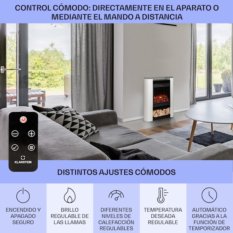 Studio 5 Arc Chimenea eléctrica 1800 W Llamas led Calefacción Mando a distancia Blanco