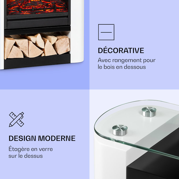 Studio 5 Arc Cheminée électrique 1800 W LED Flammes Chauffantes Télécommande Blanc