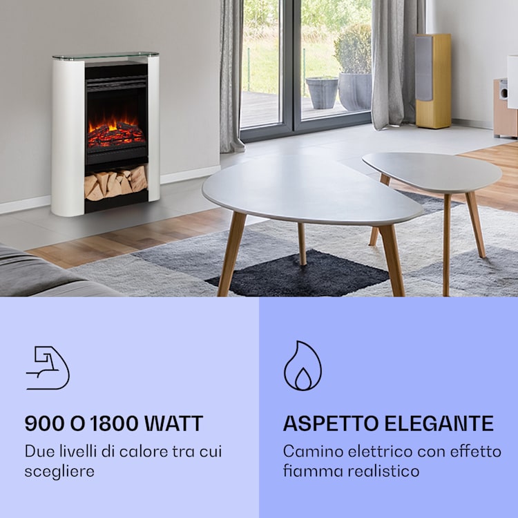 Studio 5 Arc camino elettrico, 1800 W, fiamme a LED, termoventilatore, telecomando Bianco