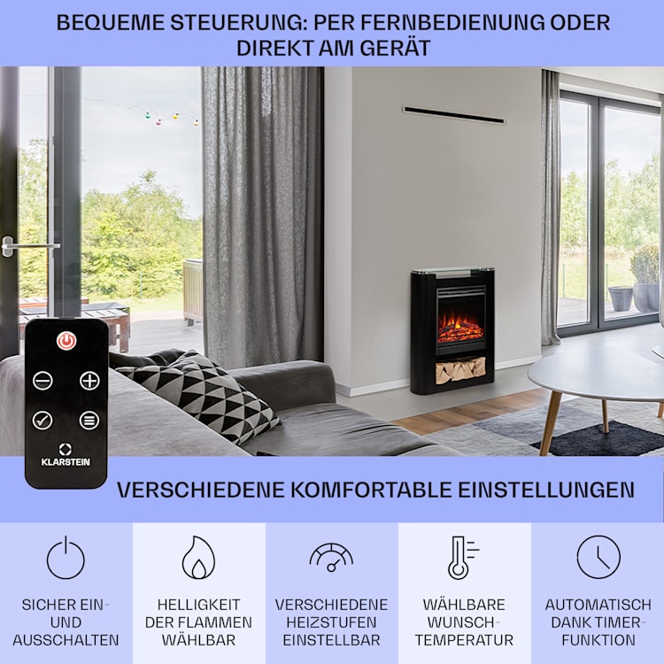 Studio 5 Arc Elektrokamin 1800 W LED-Flammen Heizlüfter Fernbedienung Schwarz