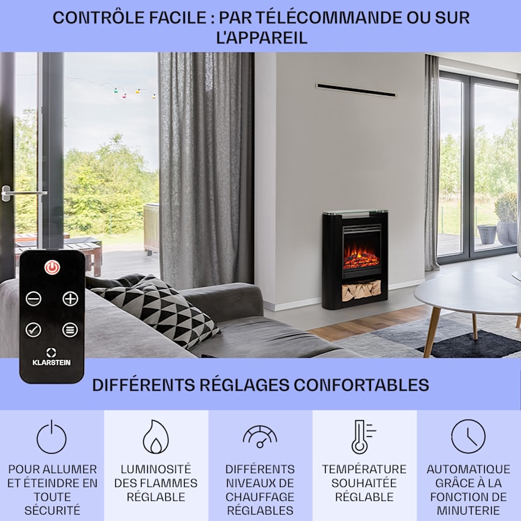Studio 5 Arc Cheminée électrique 1800 W LED Flammes Chauffantes Télécommande Noir