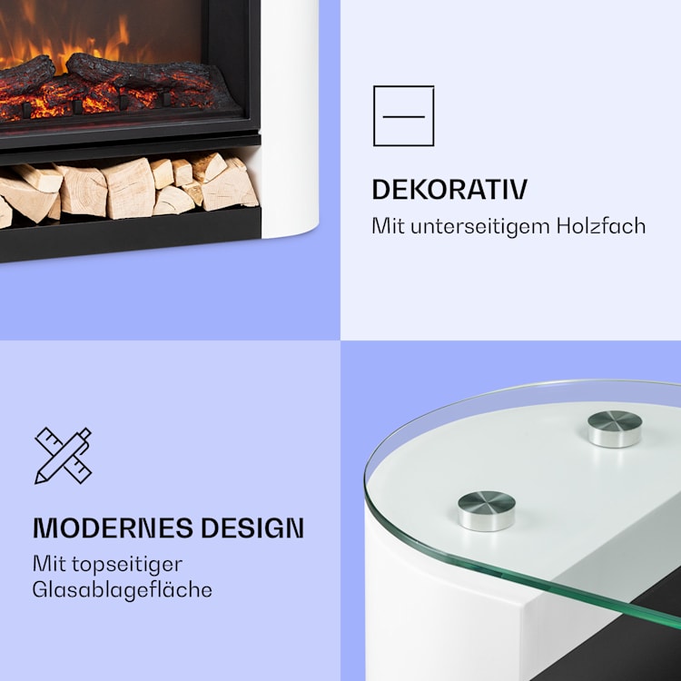 Studio 10 Arc Elektrokamin 1800 W LED-Flammen Heizlüfter Fernbedienung Weiß