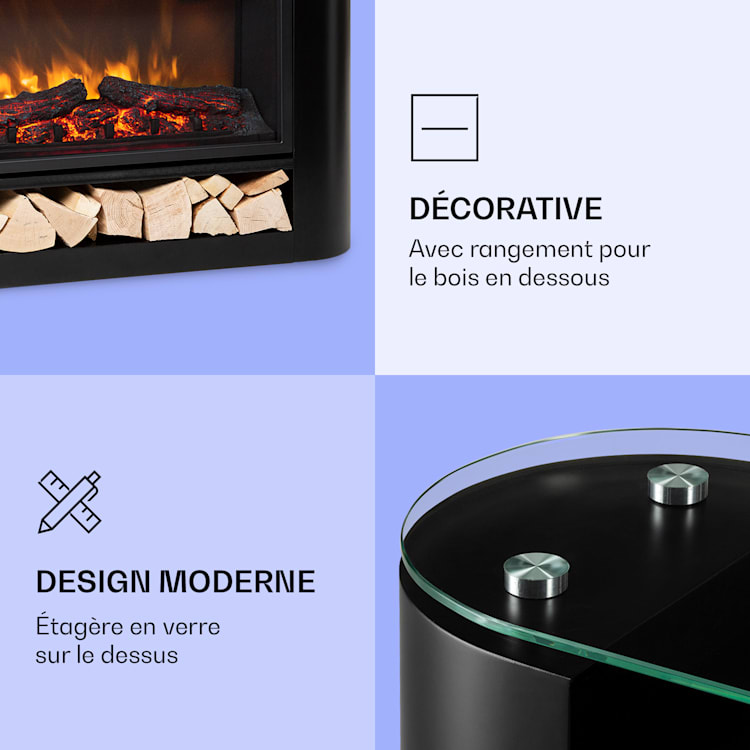 Studio 10 Arc Cheminée électrique 1800 W LED Flammes Chauffantes Télécommande Noir