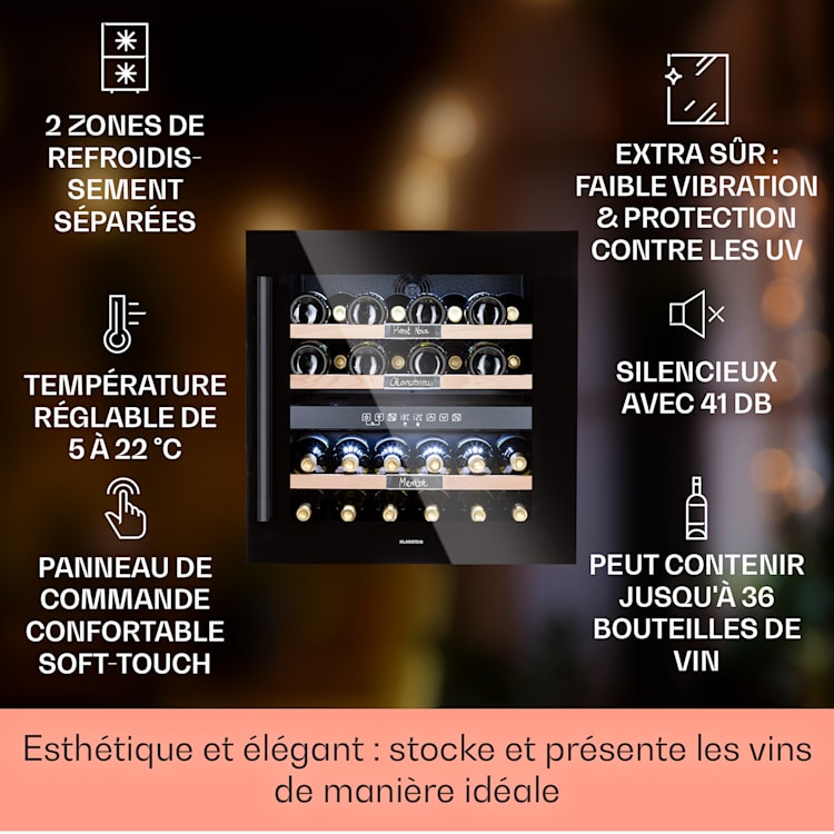 Vinsider 36 Onyx Edition Cave à vin 2 zones réfrigérées 5-22 °C 85 l acier inoxydable 36 bouteilles | 2 zones de conservation | Noir