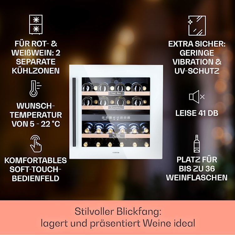 Vinsider 36 Quartz Edition Weinkühlschrank 2 Kühlzonen 5-22°C 85l 36 Flaschen | Quartz