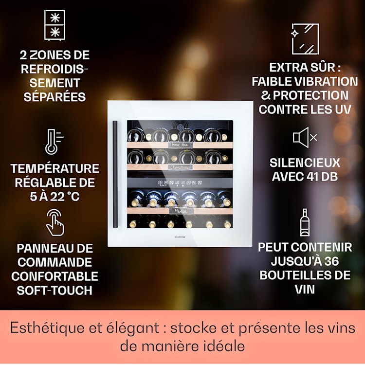 Vinsider 36 Quartz Edition Cave à vin 2 zones réfrigérées 5-22 °C 85 l 36 bouteilles | 2 zones de conservation | Verre Blanc