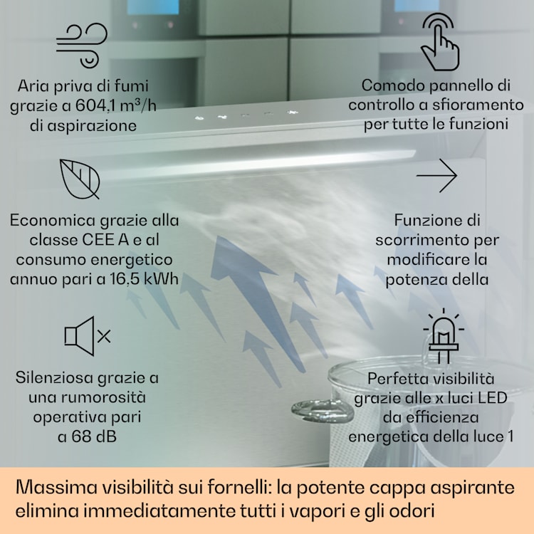 Royal Flush Eco cappa aspirante, 60 cm, 576 m³/h, A+ 60 cm | Acciaio inox | Acciaio inox