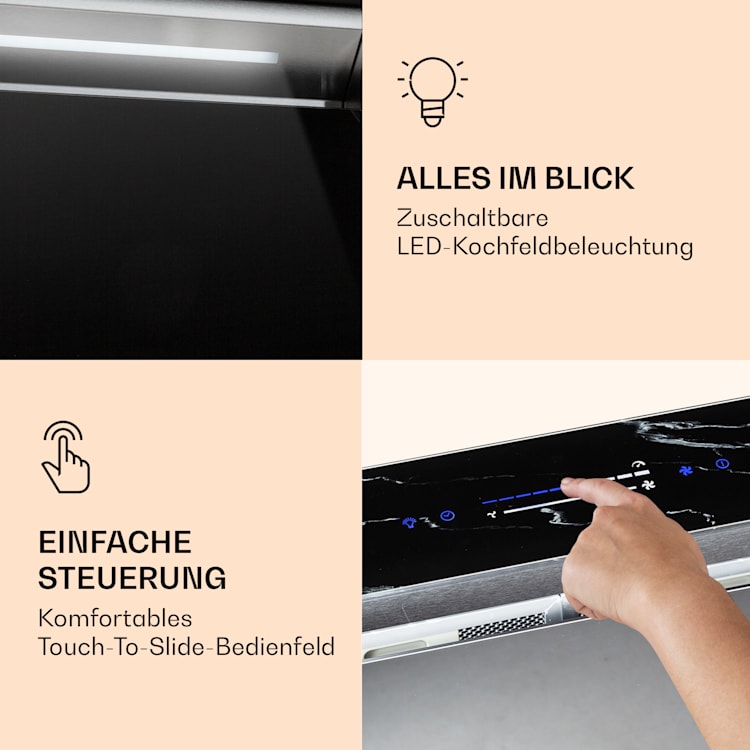 Royal Flush Eco Dunstabzugshaube 60 cm 576 m³/h A+ 60 cm | Schwarze Marmor-Optik | Edelstahl