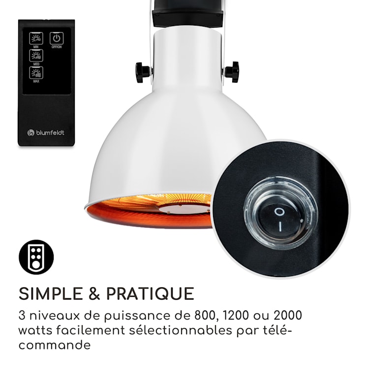 Heatbell Ceiling Smart chauffage infrarouge pour terrasse IPX4 800/1200/2000W Extérieur Blanc