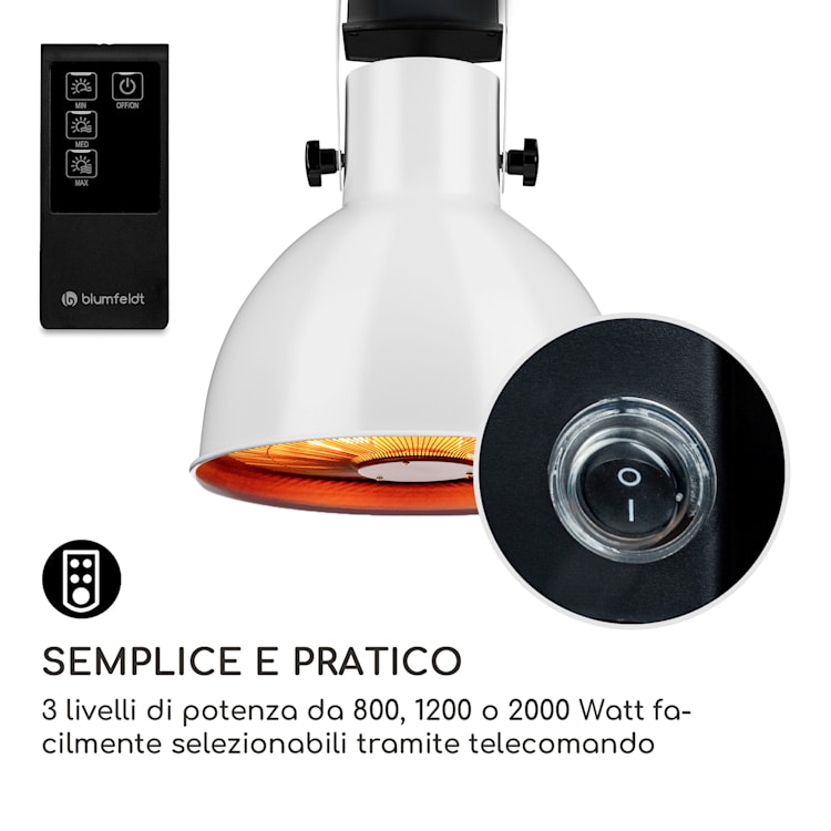 Stufa a infrarossi per terrazza Heatbell Ceiling Smart IPX4 800/1200/2000W Outdoor Bianco