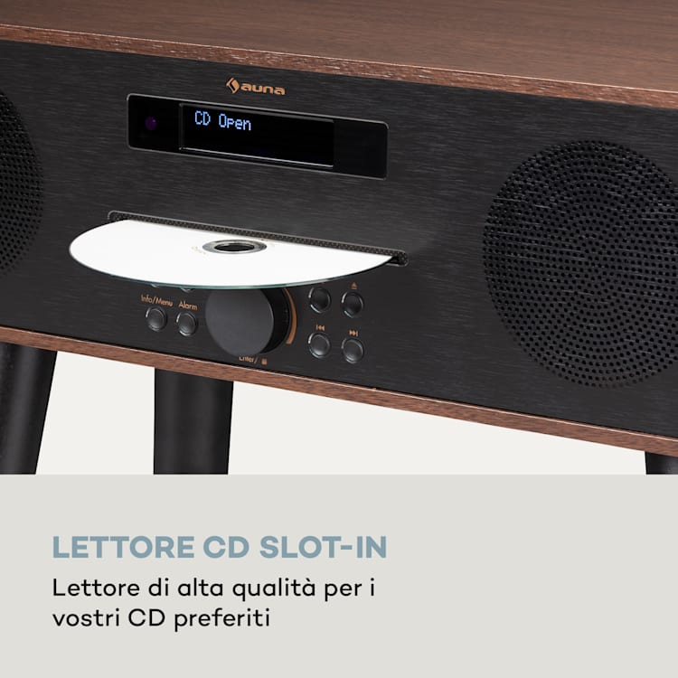 Silver Star CD-DAB - Lettore CD slot-in, max. 2 x 10 W, DAB+, BT, alluminio Noce