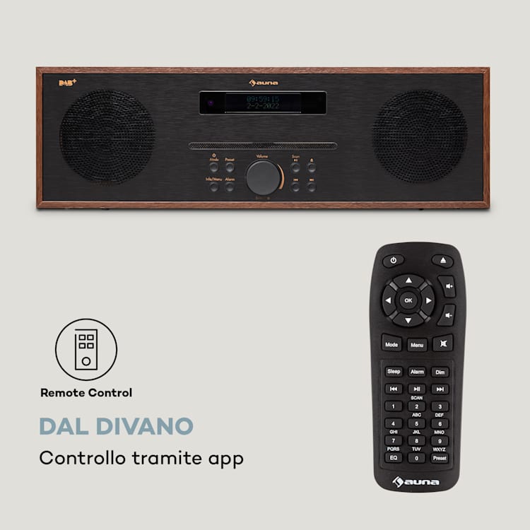 Silver Star CD-DAB - Lettore CD slot-in, max. 2 x 10 W, DAB+, BT, alluminio Noce