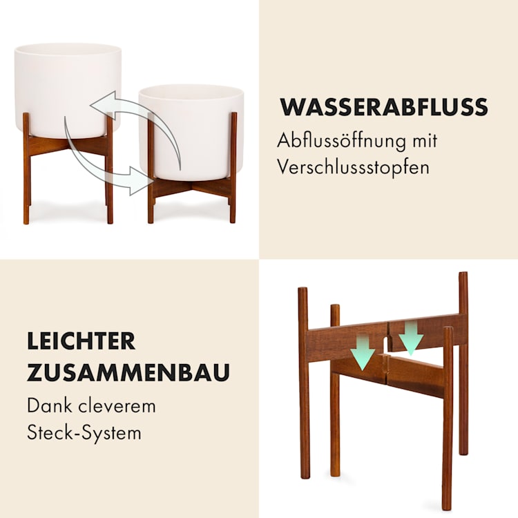Thorn Blumentopf mit Ständer 50er Jahre Stil 2 Größen XS (breit Ø 19,56 cm) | Weiß